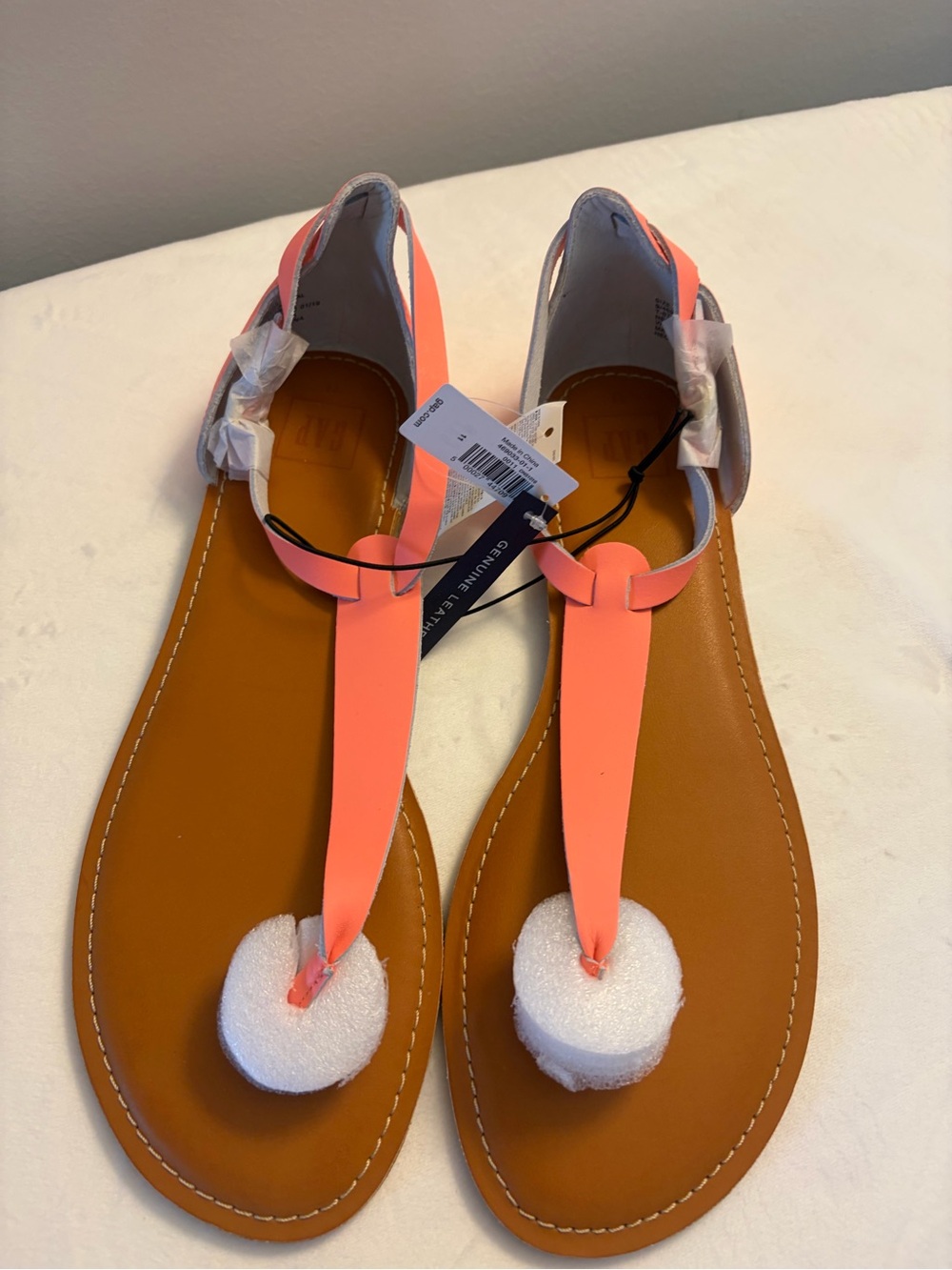 GAP Neon Coral T-Strap Sandals with Tan Footbed